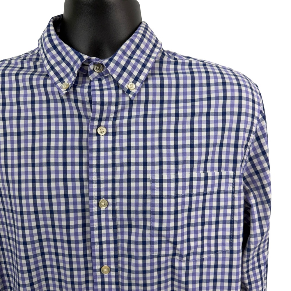 Chaps Performance Mens Large Blue Purple Gingham Check Stretch Button Down Shirt